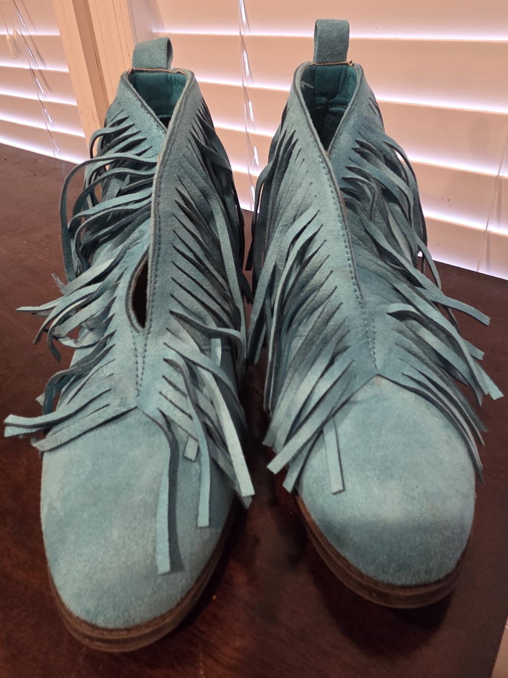 Size 8 Teal Fringe Suede Ankle Boots - Women